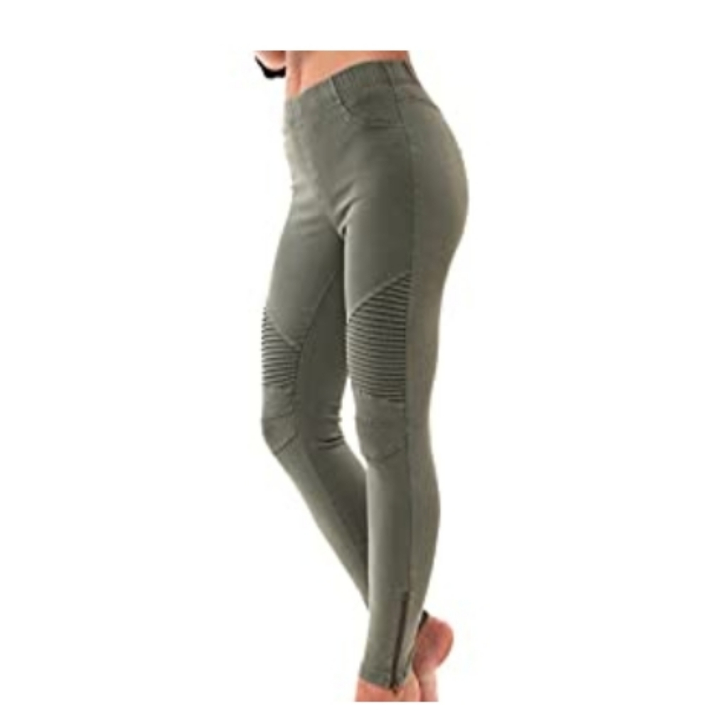 Olive Green Moto Legging with Ankle Zipper